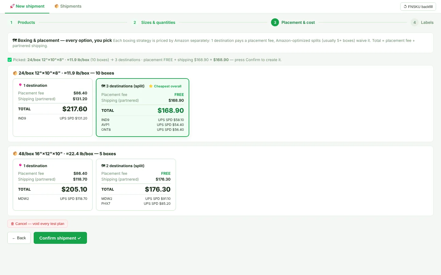 Step 3, comparing placement and cost options