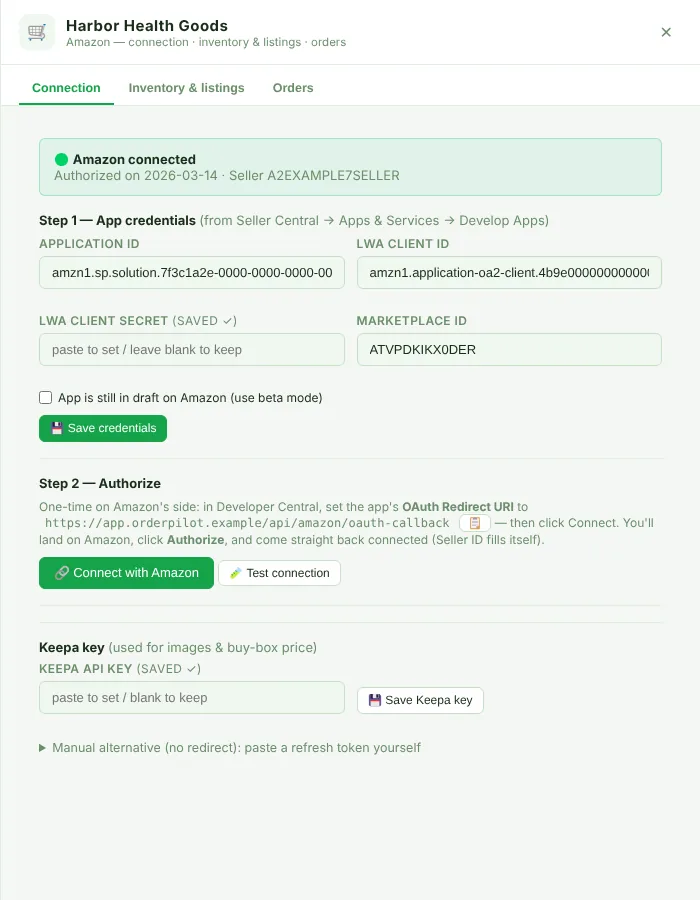 Amazon Connection tab