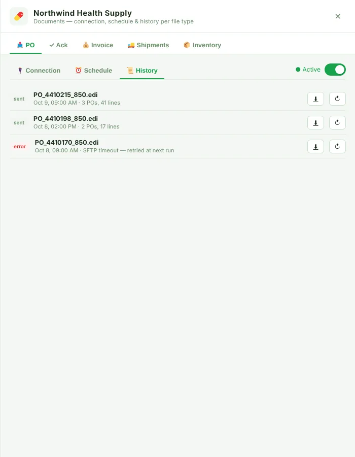 EDI History sub-tab