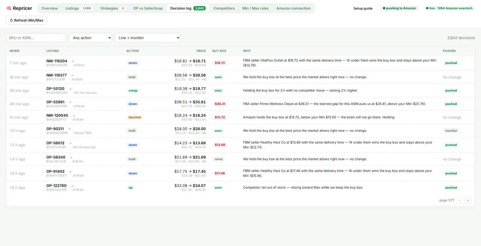 Decision log tab