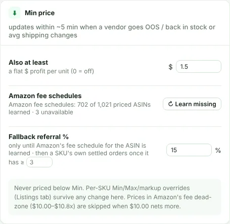 Min price settings