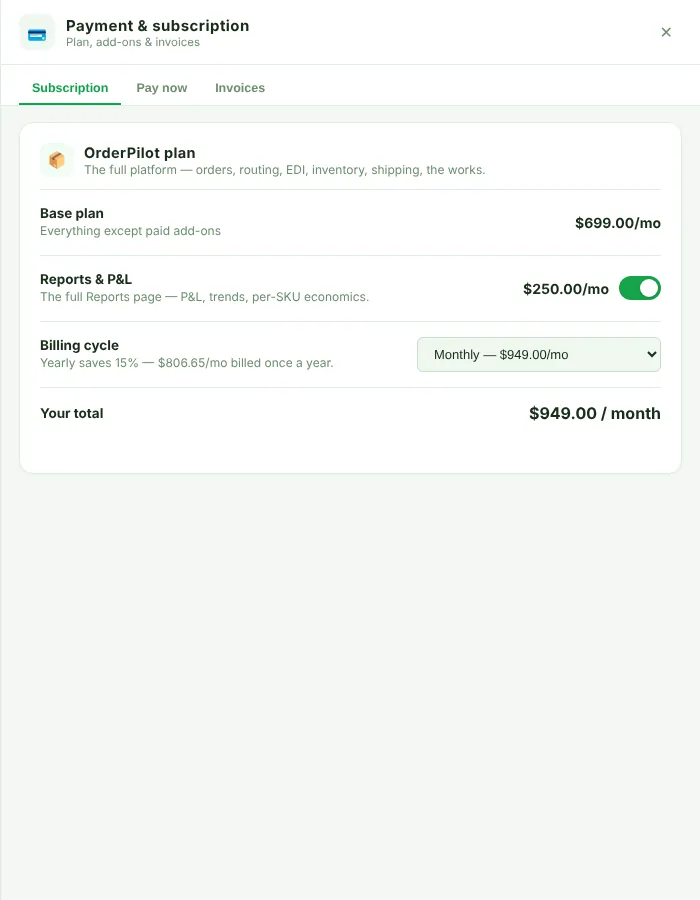Subscription tab