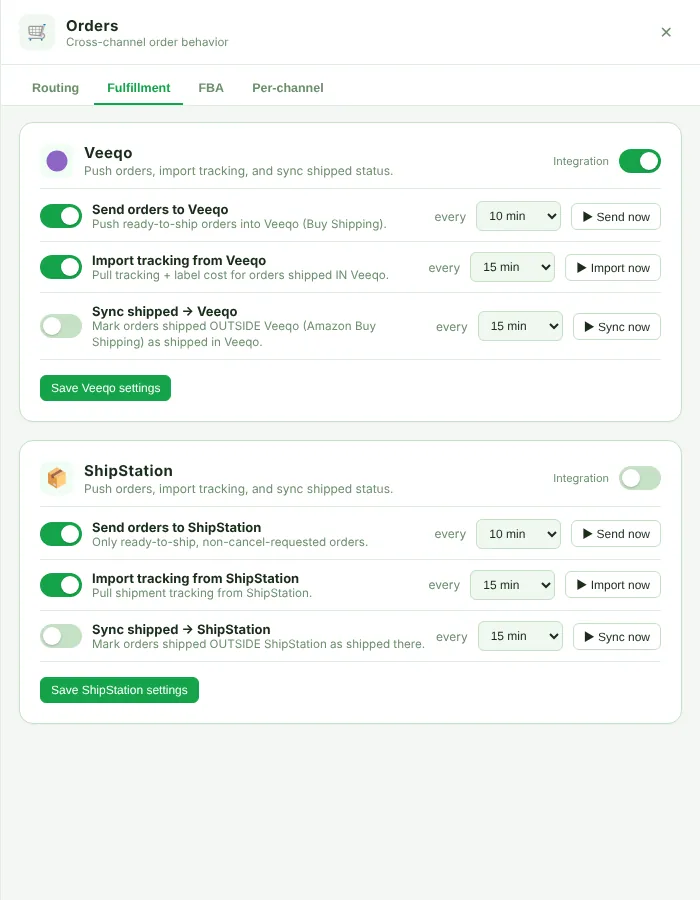 Orders panel, Fulfillment tab