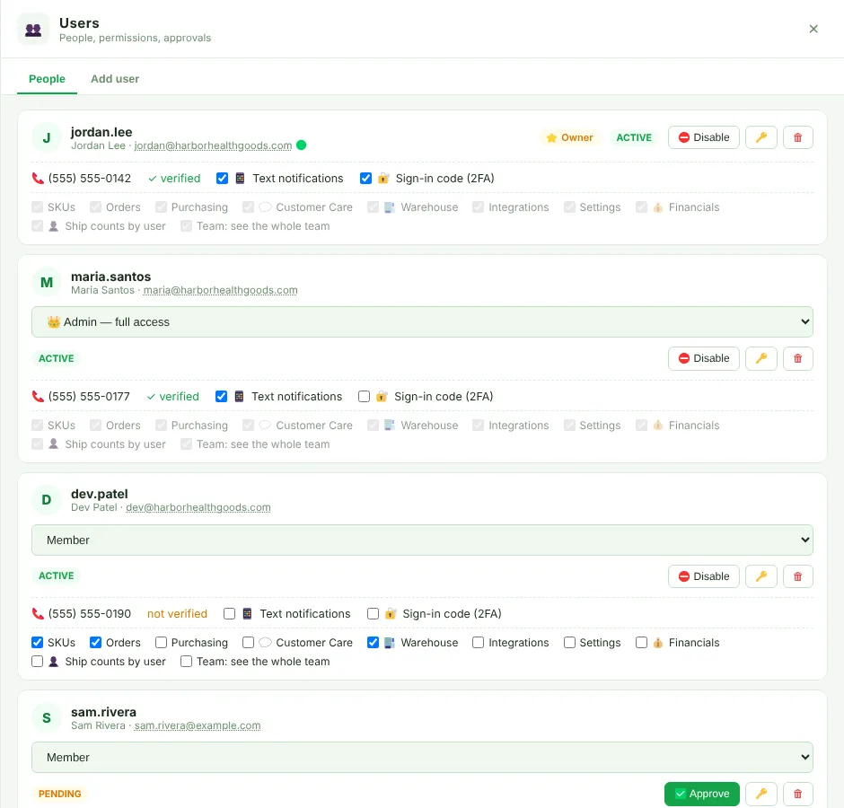 Users panel, People tab
